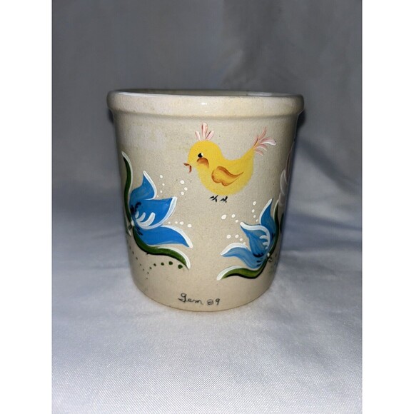 Vintage Hand Painted Small Crock Floral Signed & Dated “89” Unknown Maker - Picture 4 of 8
